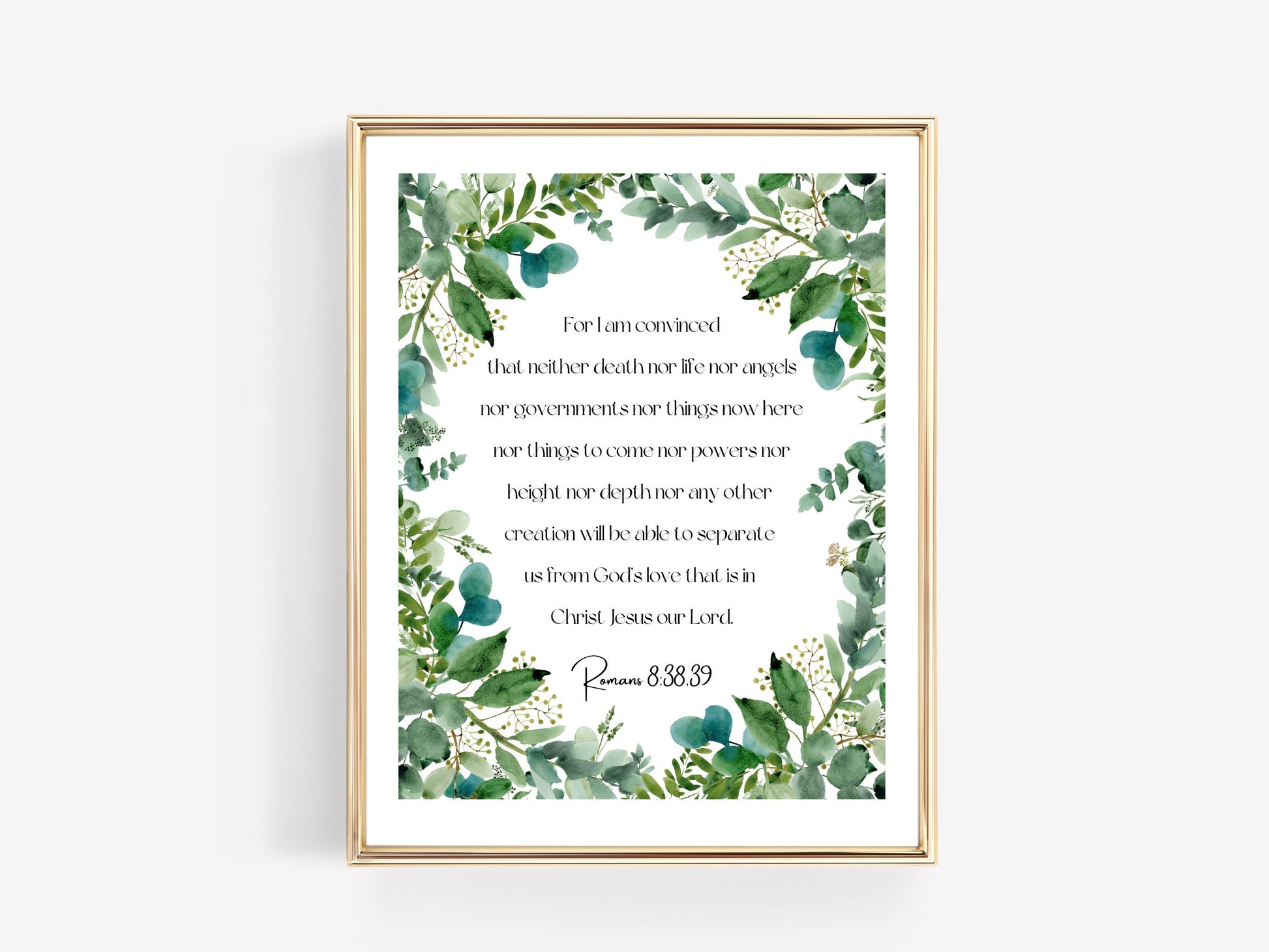 Romans 8:38-39 | Bible Verse Wall Decor | Scripture Wall Art Printable | Bible Verse Wall Art | Jehovah's Witnesses | Hamptons Green Leaves