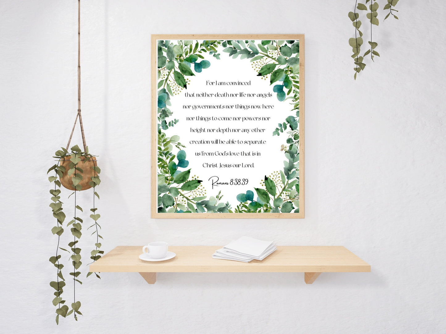 Romans 8:38-39 | Bible Verse Wall Decor | Scripture Wall Art Printable | Bible Verse Wall Art | Jehovah's Witnesses | Hamptons Green Leaves