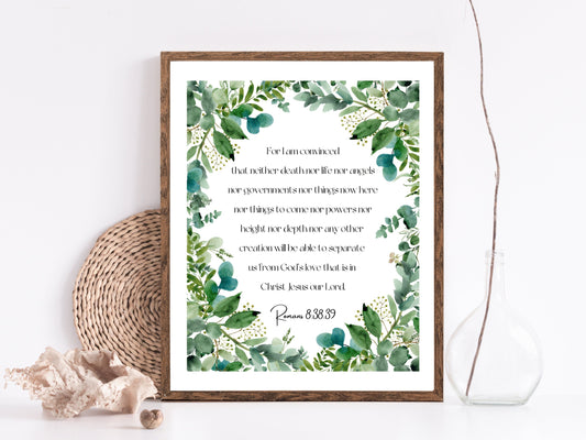 Romans 8:38-39 | Bible Verse Wall Decor | Scripture Wall Art Printable | Bible Verse Wall Art | Jehovah's Witnesses | Hamptons Green Leaves