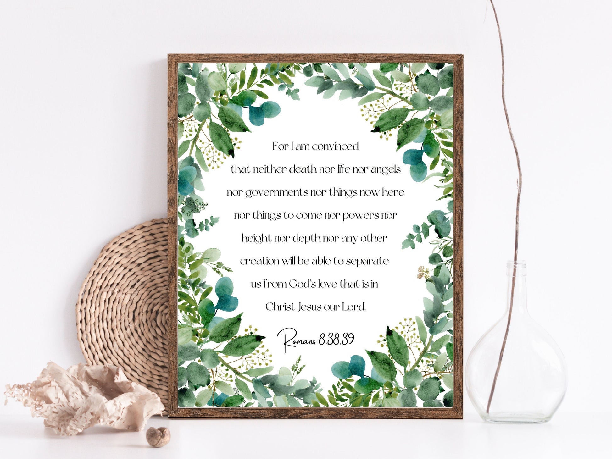 Romans 8:38-39 | Bible Verse Wall Decor | Scripture Wall Art Printable | Bible Verse Wall Art | Jehovah's Witnesses | Hamptons Green Leaves