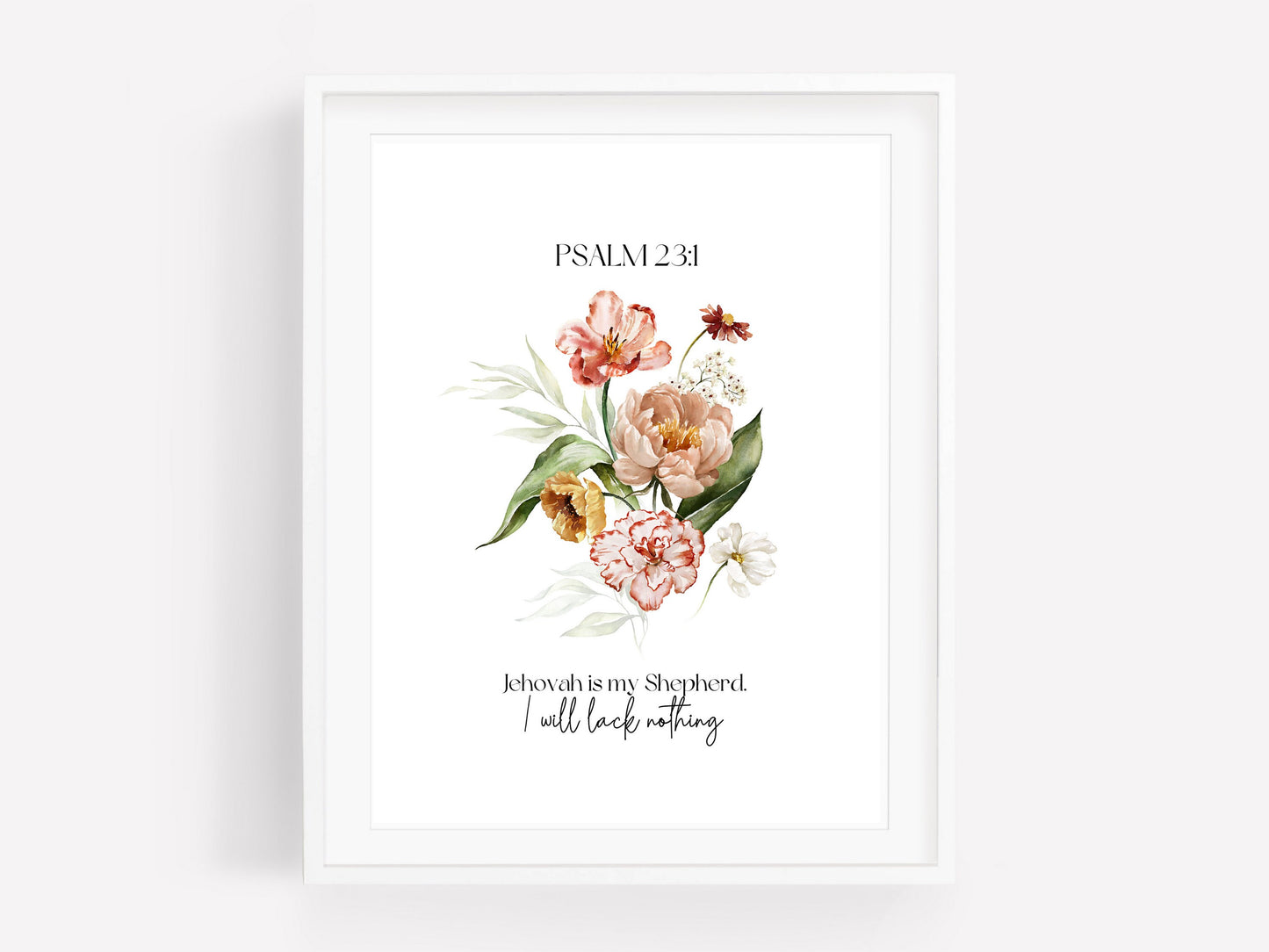 Jehovah is my Shepherd | Psalm 23:1 | JW Prints Wall Art | Faith Quote | JW Wall Art | Dutch Watercolour Floral Art Print | Wall Decor