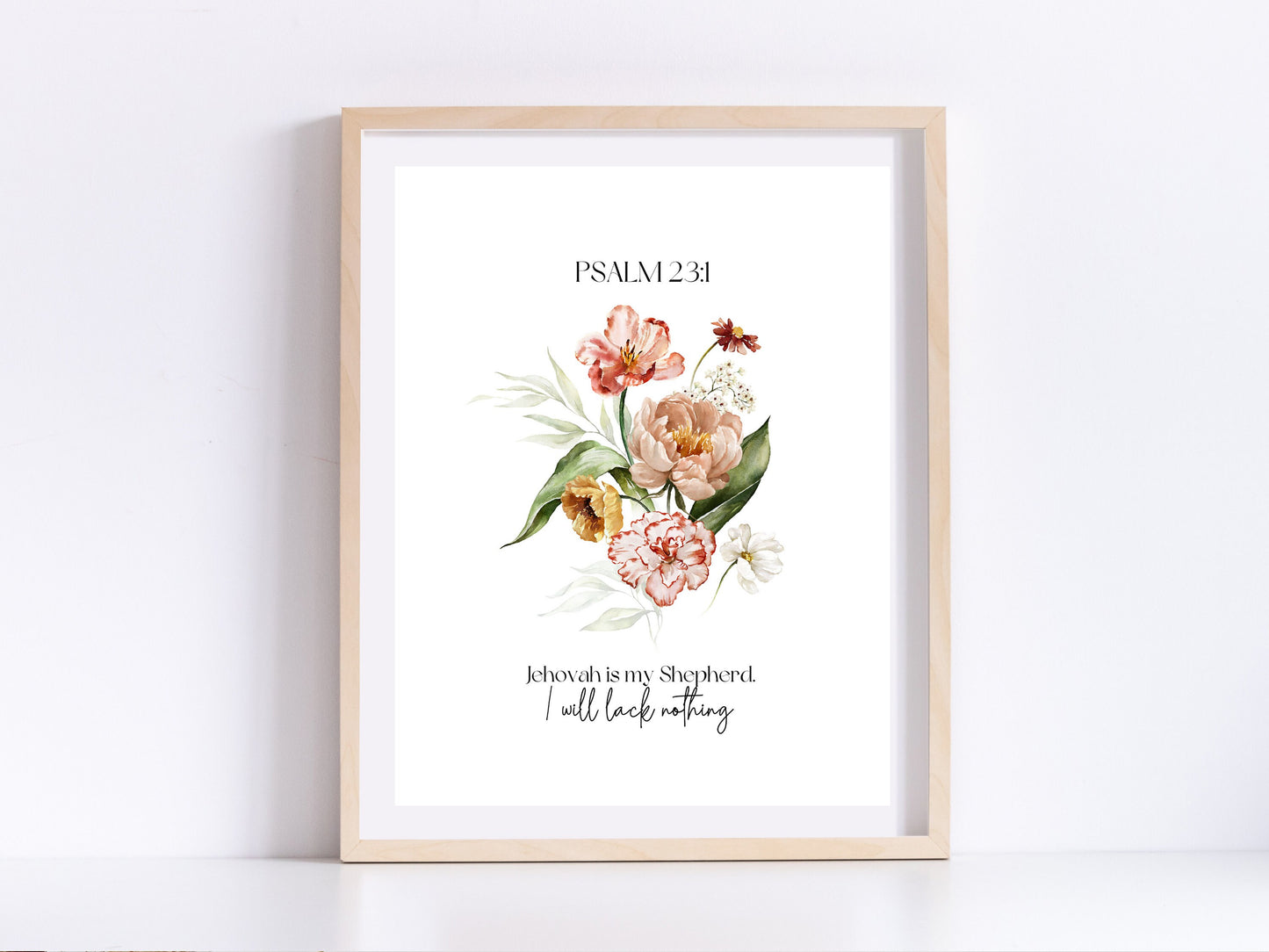 Jehovah is my Shepherd | Psalm 23:1 | JW Prints Wall Art | Faith Quote | JW Wall Art | Dutch Watercolour Floral Art Print | Wall Decor