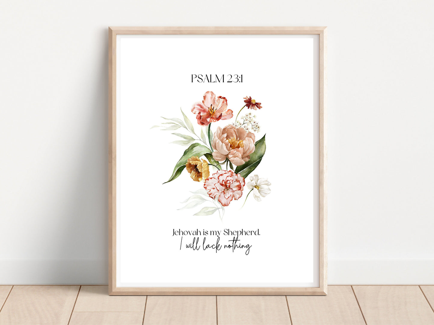 Jehovah is my Shepherd | Psalm 23:1 | JW Prints Wall Art | Faith Quote | JW Wall Art | Dutch Watercolour Floral Art Print | Wall Decor