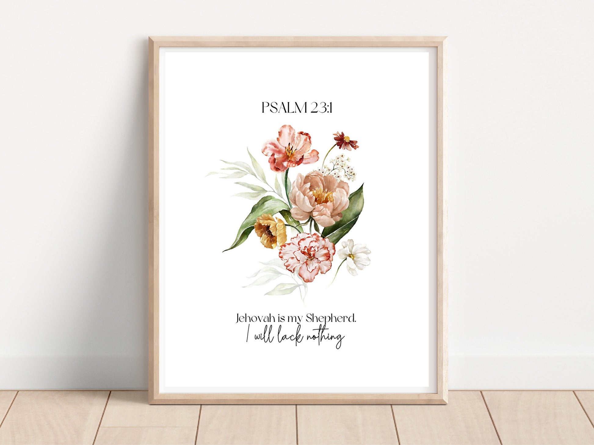 Jehovah is my Shepherd | Psalm 23:1 | JW Prints Wall Art | Faith Quote | JW Wall Art | Dutch Watercolour Floral Art Print | Wall Decor