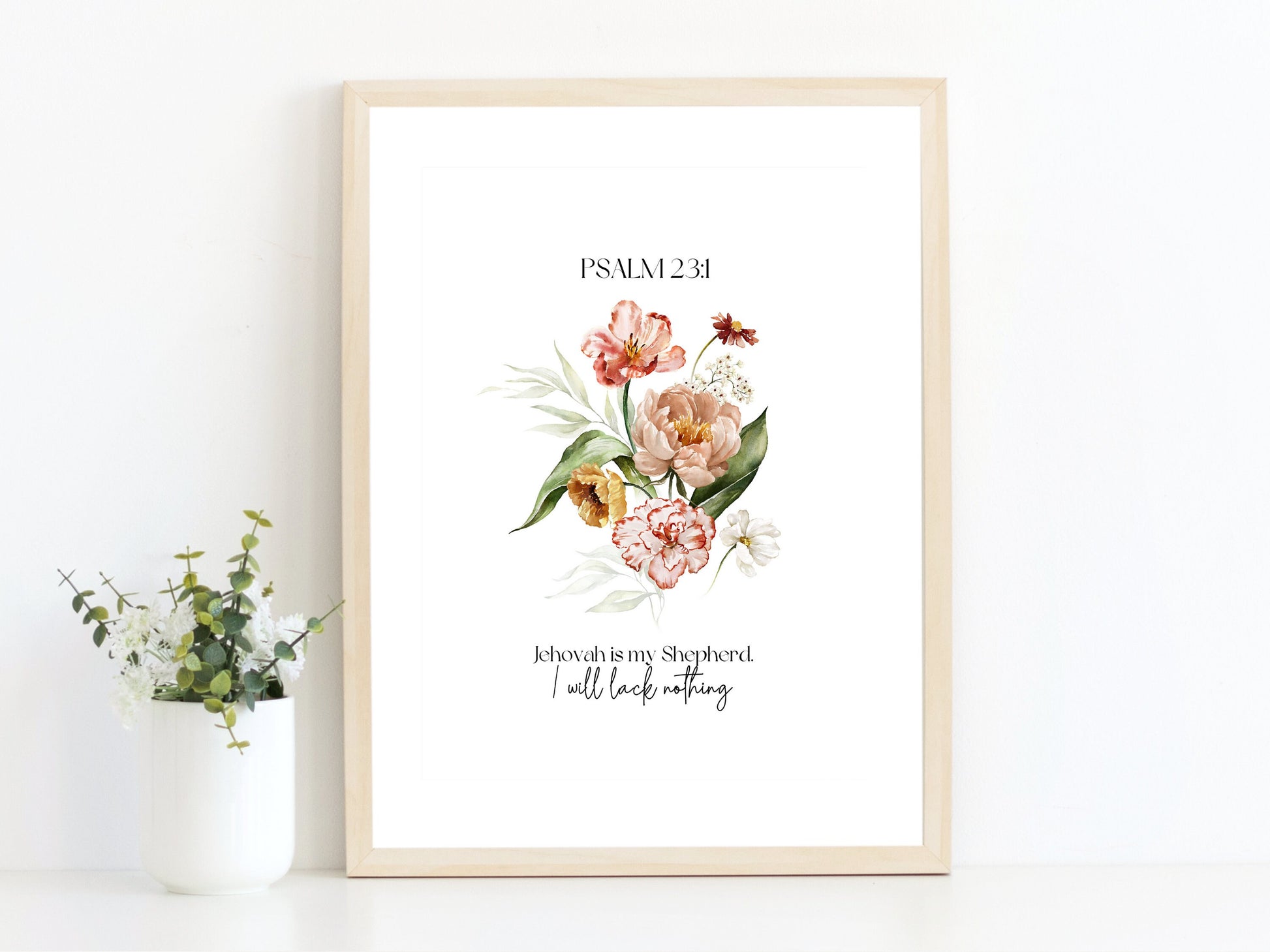 Jehovah is my Shepherd | Psalm 23:1 | JW Prints Wall Art | Faith Quote | JW Wall Art | Dutch Watercolour Floral Art Print | Wall Decor