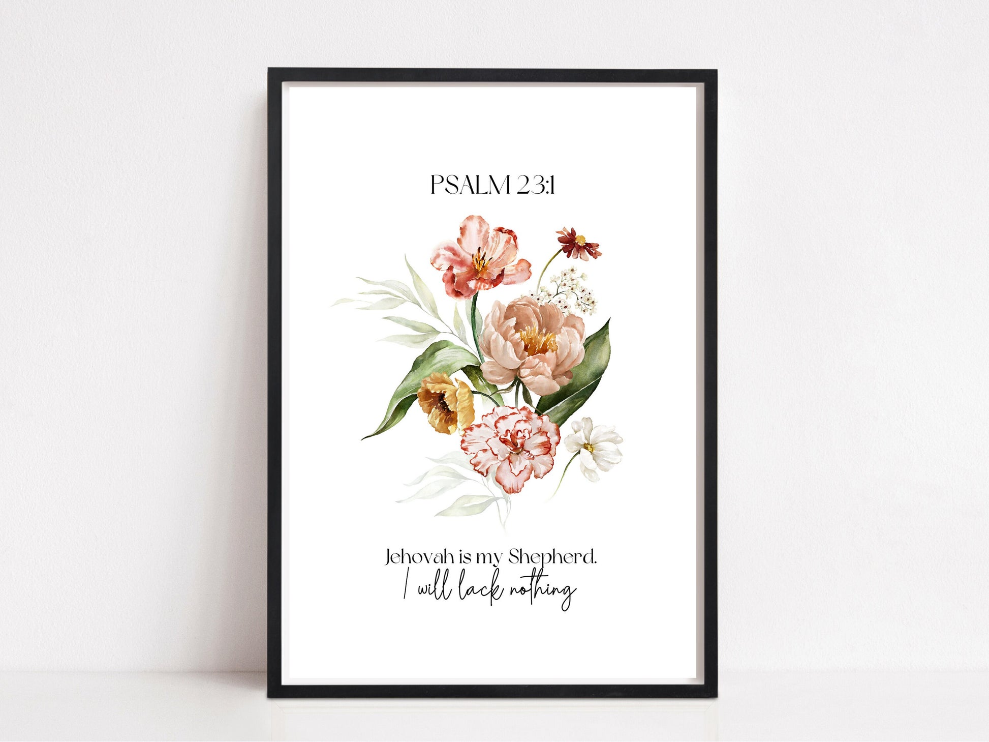 Jehovah is my Shepherd | Psalm 23:1 | JW Prints Wall Art | Faith Quote | JW Wall Art | Dutch Watercolour Floral Art Print | Wall Decor