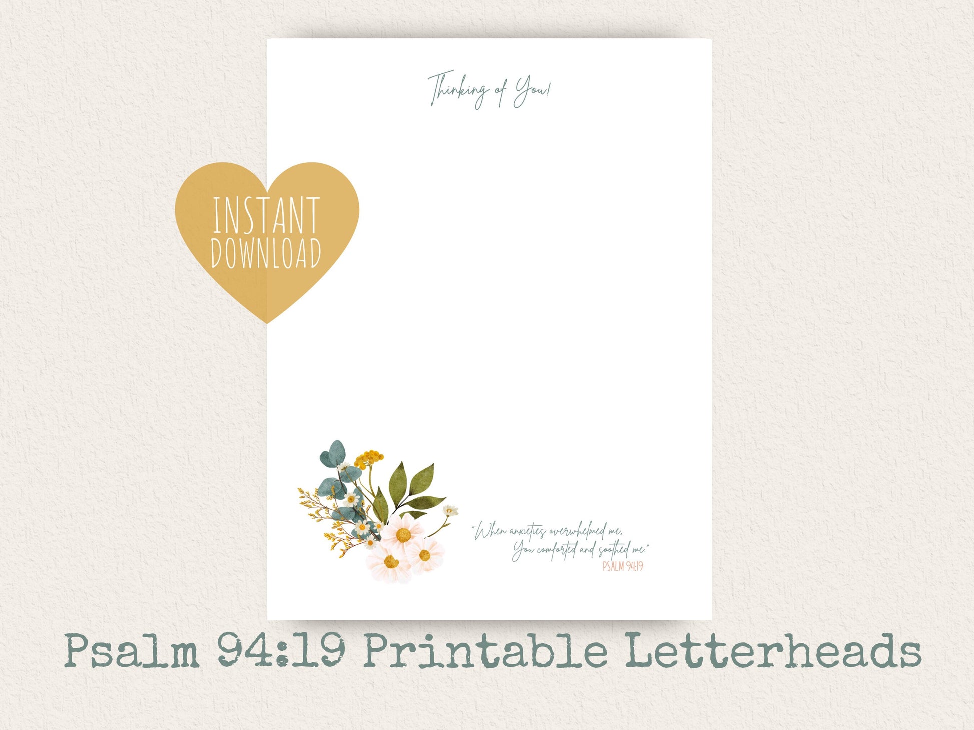 Psalm 94:19 | Thinking of You, Note Template | JW Letter Writing Paper | Jehovah's Witnesses | JW Printable | Blue Bouquet | Sympathy Gift