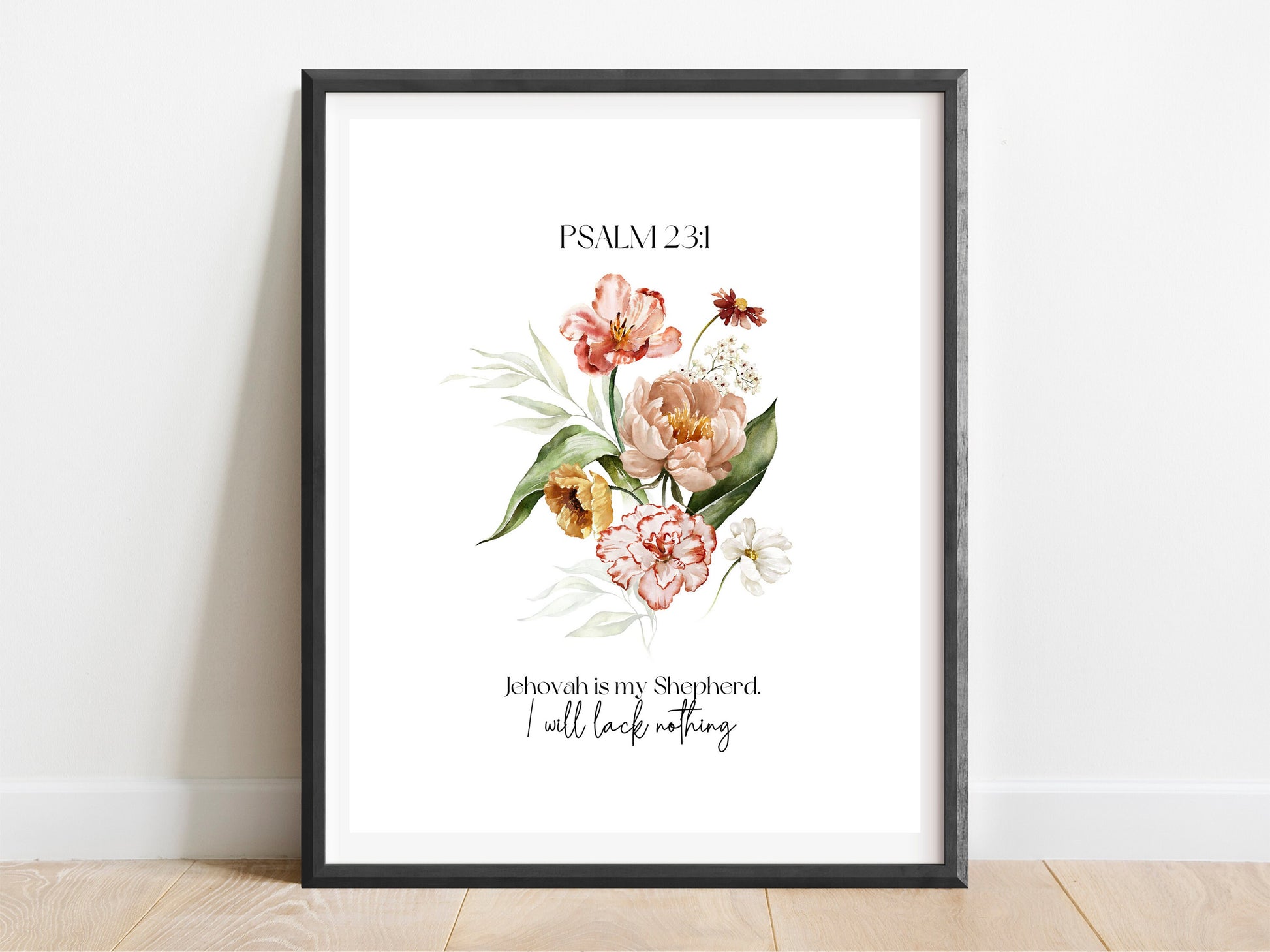 Jehovah is my Shepherd | Psalm 23:1 | JW Prints Wall Art | Faith Quote | JW Wall Art | Dutch Watercolour Floral Art Print | Wall Decor