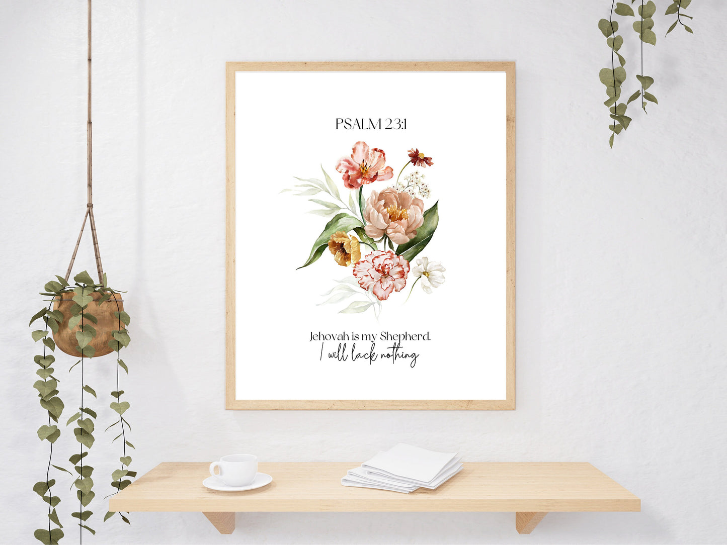 Jehovah is my Shepherd | Psalm 23:1 | JW Prints Wall Art | Faith Quote | JW Wall Art | Dutch Watercolour Floral Art Print | Wall Decor