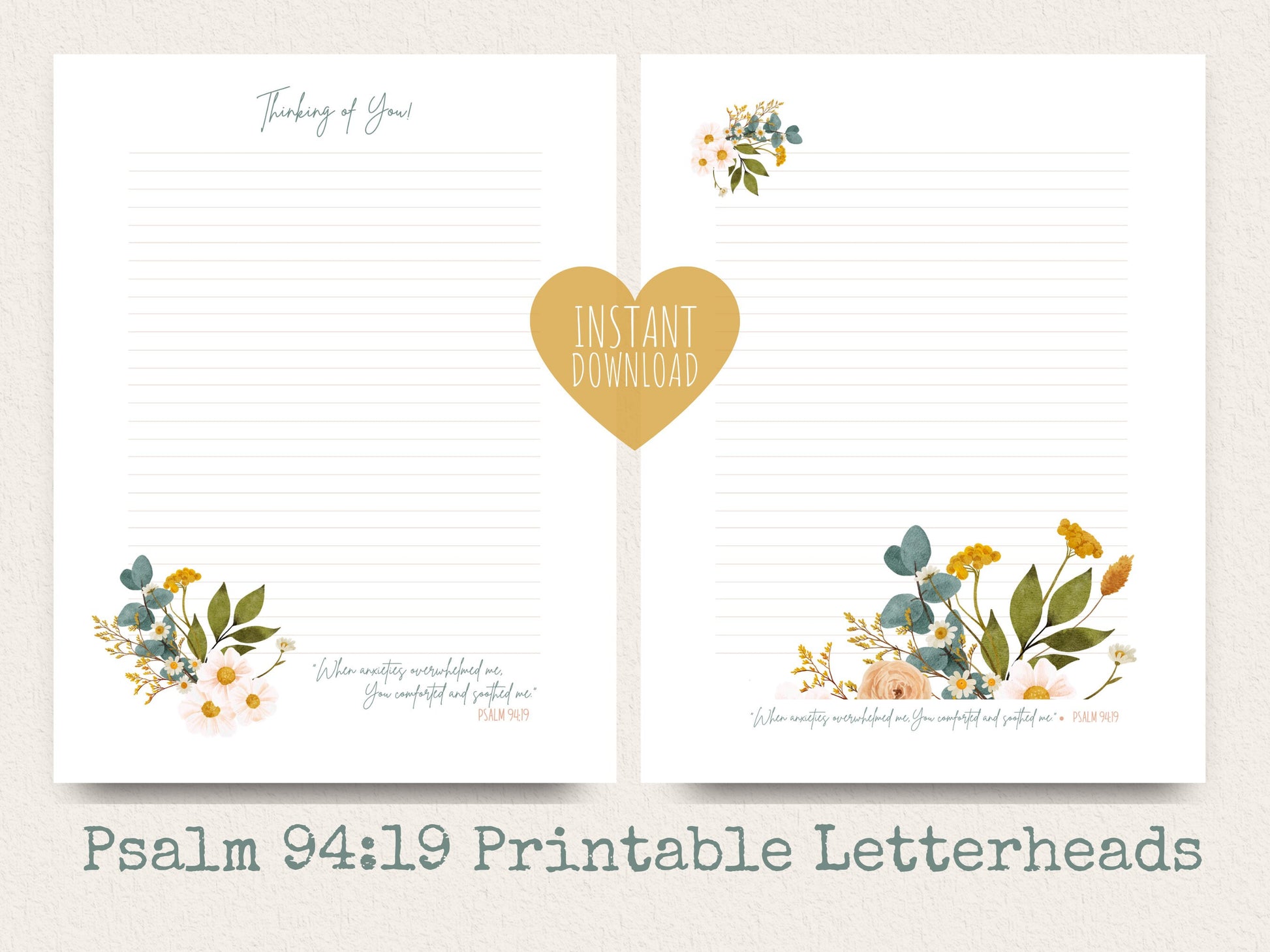 Psalm 94:19 | Thinking of You, Note Template | JW Letter Writing Paper | Jehovah's Witnesses | JW Printable | Blue Bouquet | Sympathy Gift