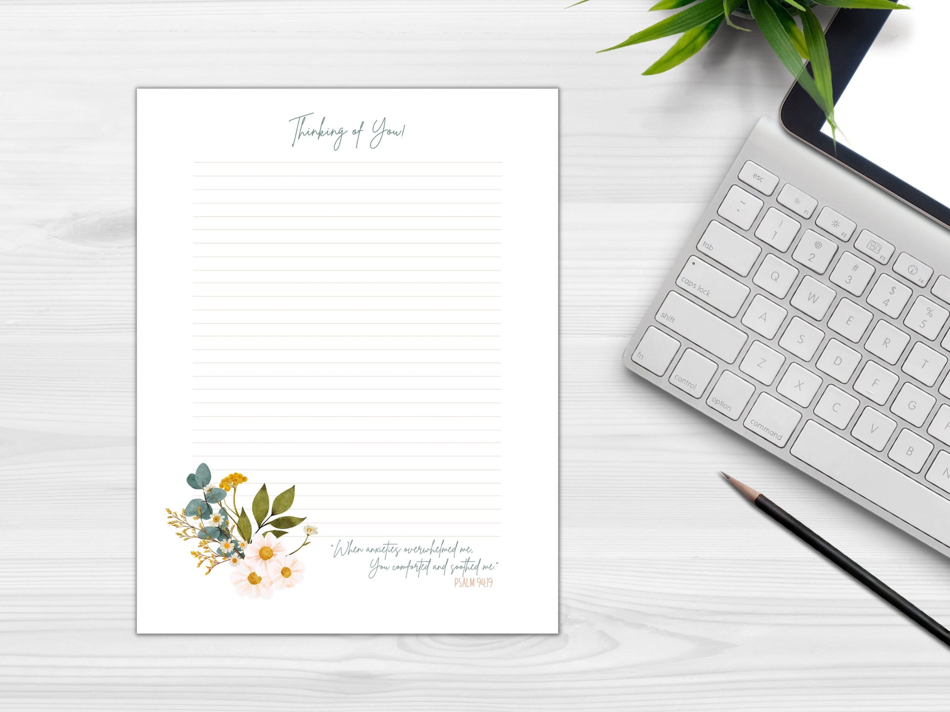 Psalm 94:19 | Thinking of You, Note Template | JW Letter Writing Paper | Jehovah's Witnesses | JW Printable | Blue Bouquet | Sympathy Gift