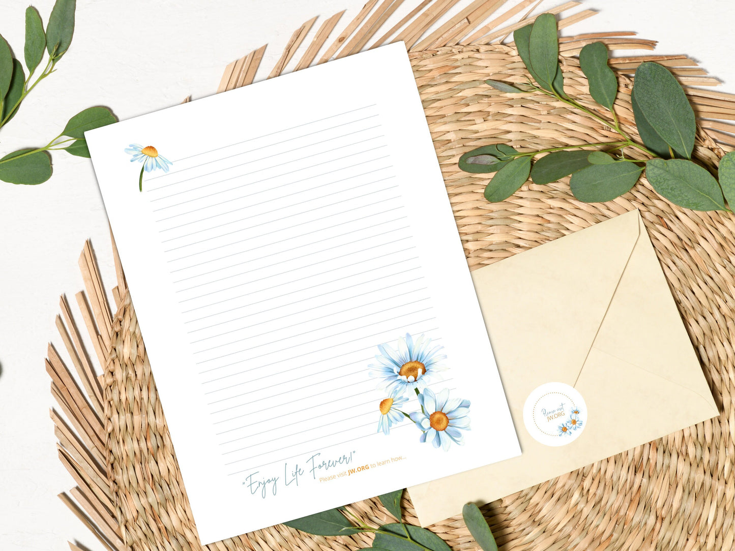 Please Visit jw.org | Envelope Stickers | Sunflowers | Blue Daisies | JW Letter Writing | Jehovah's Witnesses | JW Stickers | JW Printable