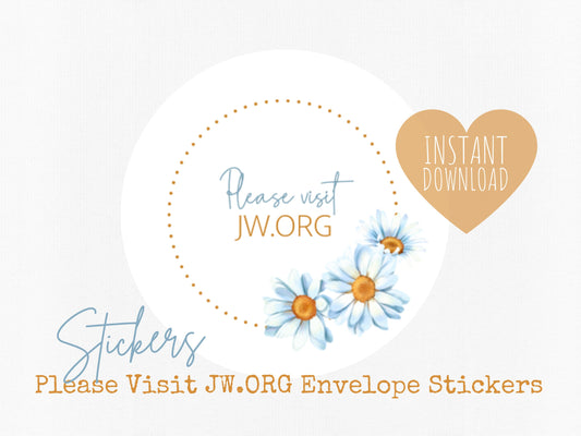 Please Visit jw.org | Envelope Stickers | Sunflowers | Blue Daisies | JW Letter Writing | Jehovah's Witnesses | JW Stickers | JW Printable