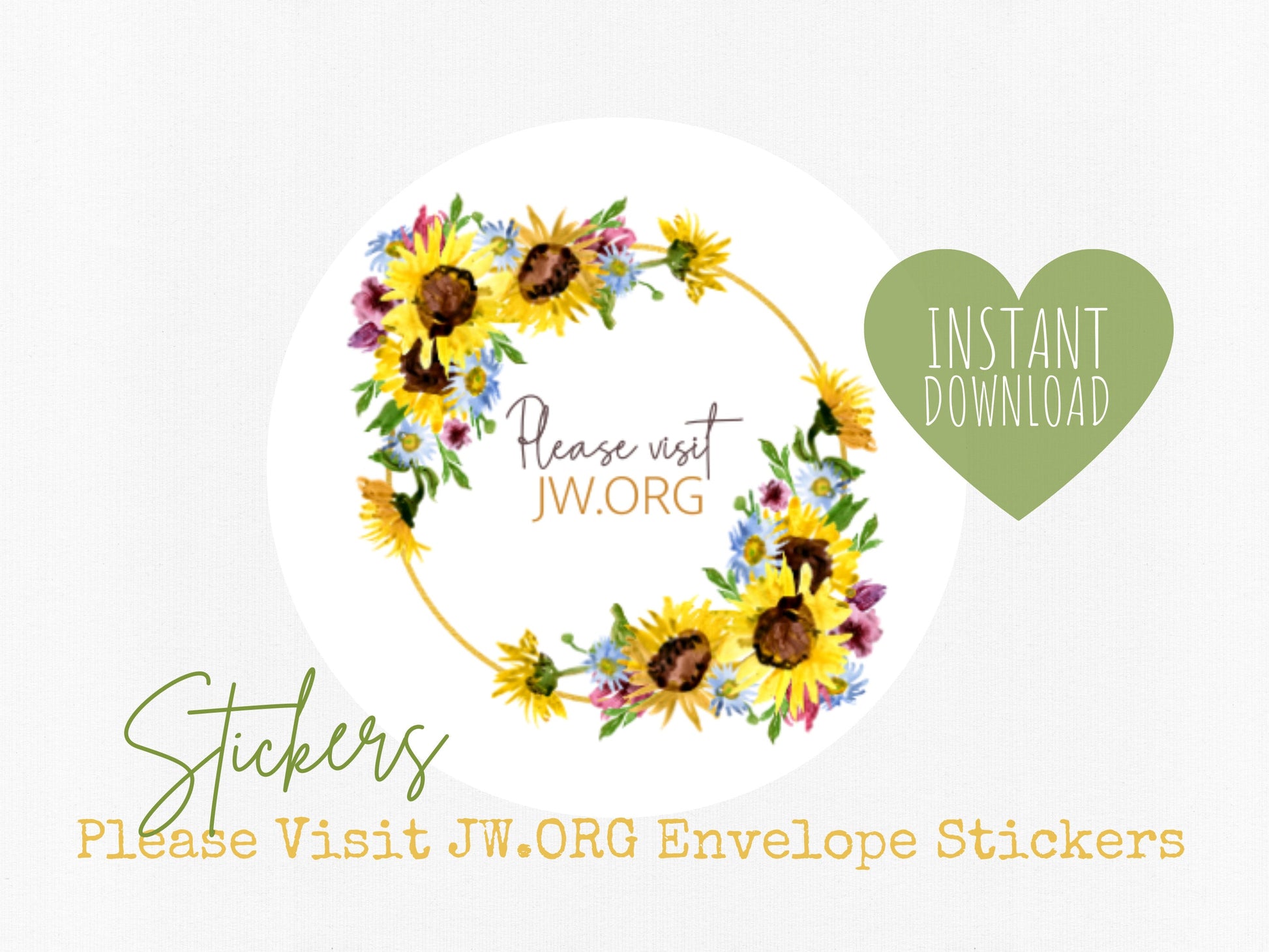 Please Visit jw.org | Envelope Stickers | Sunflowers | Blue Daisies | JW Letter Writing | Jehovah's Witnesses | JW Stickers | JW Printable