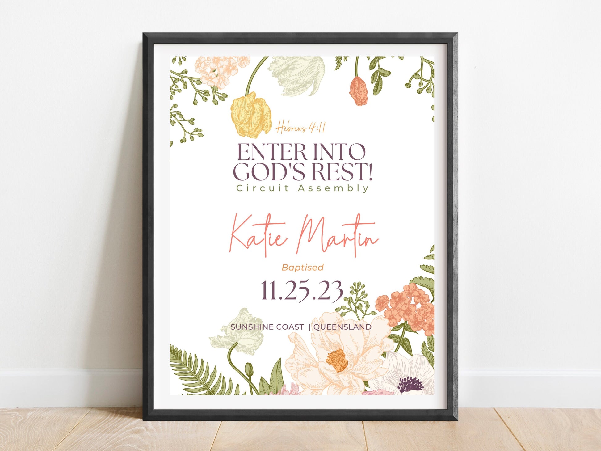 JW Baptism Gift | Baptism Print Template for Jehovah’s Witnesses | Baptism Keepsake | Spring Flowers | Personalised, Customised Print