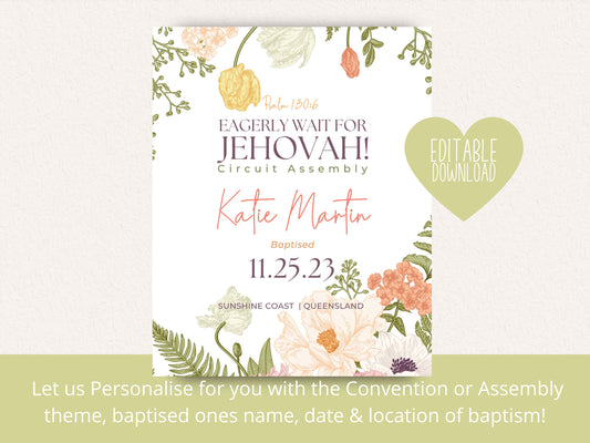 JW Baptism Gift | Baptism Print Template for Jehovah’s Witnesses | Baptism Keepsake | Spring Flowers | Personalised, Customised Print