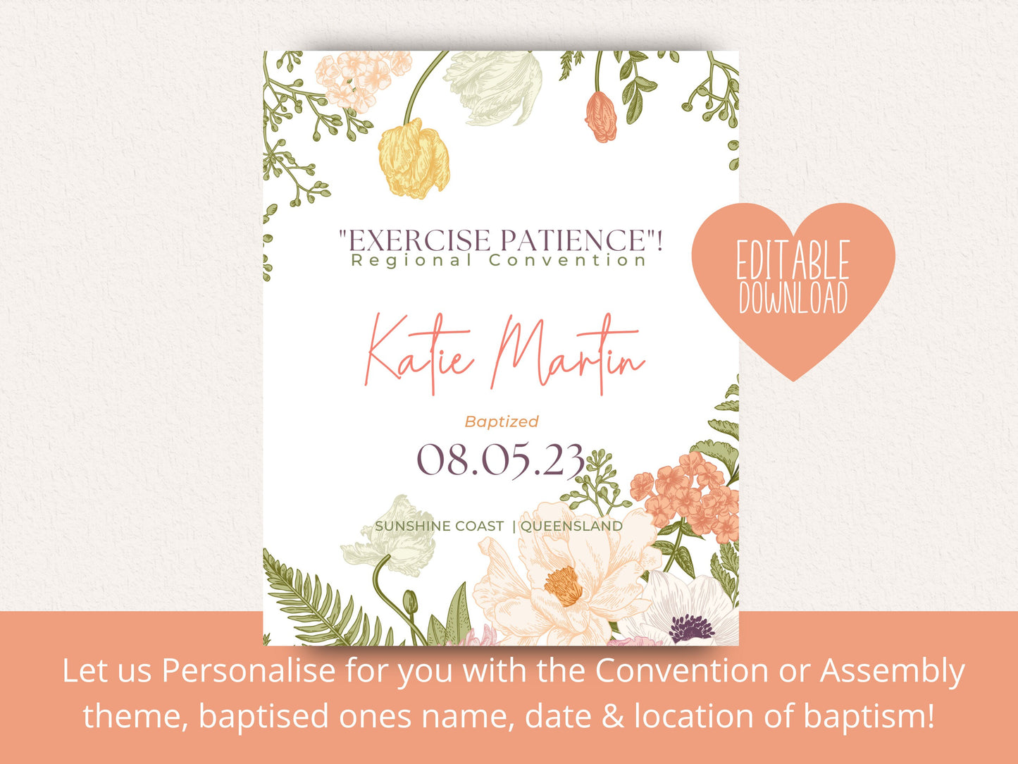 JW Baptism Gift | Baptism Print Template for Jehovah’s Witnesses | Baptism Keepsake | Spring Flowers | Personalised, Customised Print