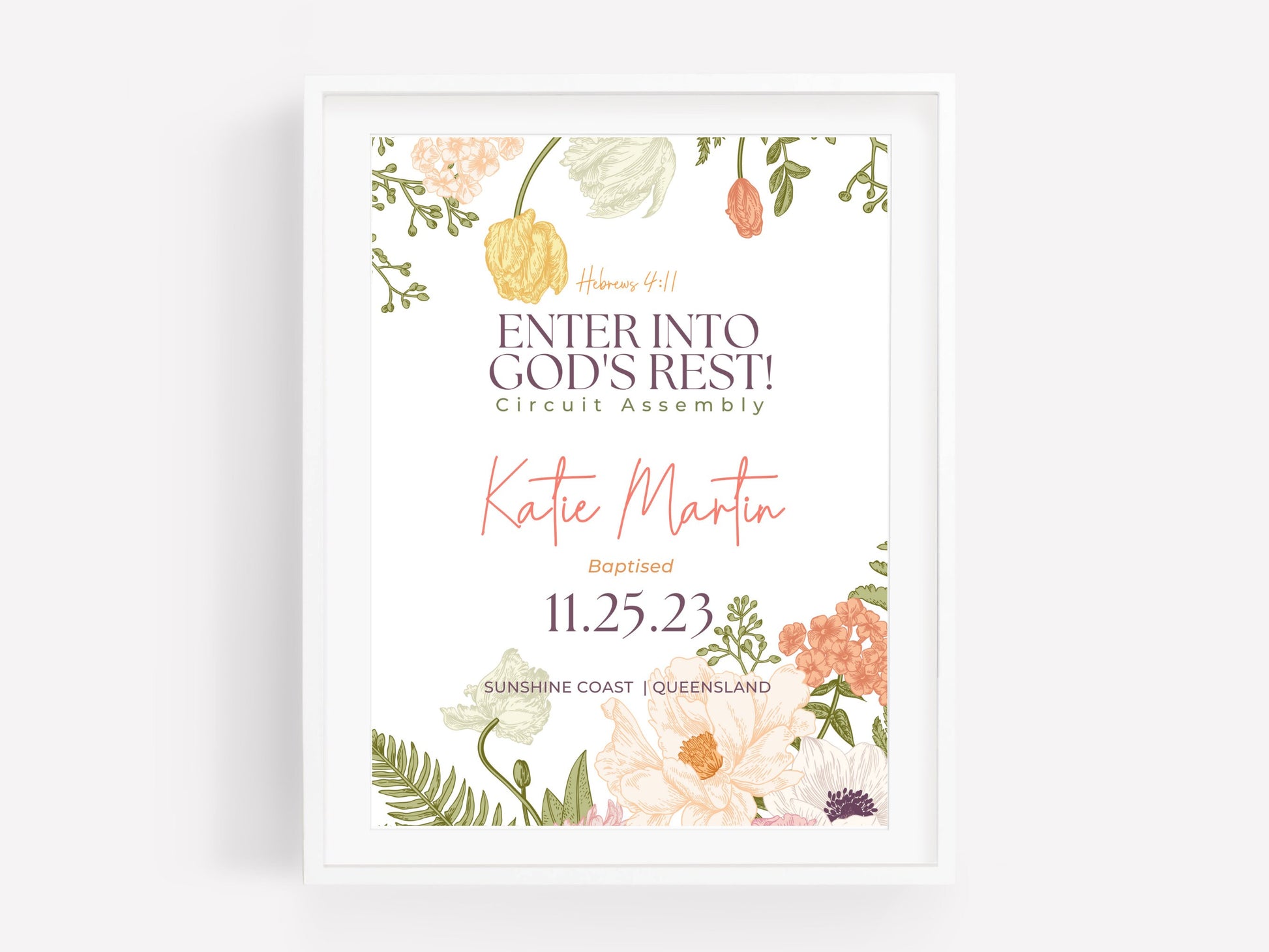 JW Baptism Gift | Baptism Print Template for Jehovah’s Witnesses | Baptism Keepsake | Spring Flowers | Personalised, Customised Print