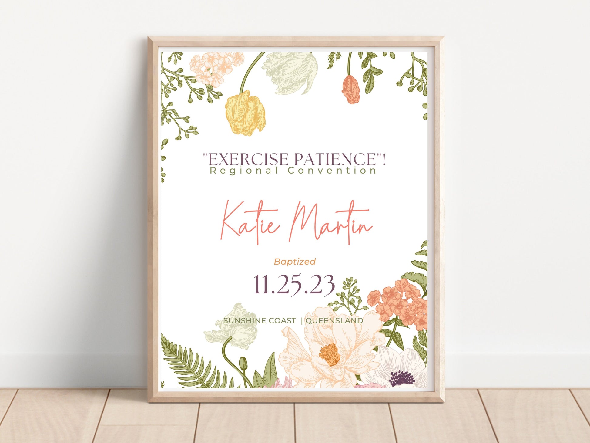 JW Baptism Gift | Baptism Print Template for Jehovah’s Witnesses | Baptism Keepsake | Spring Flowers | Personalised, Customised Print