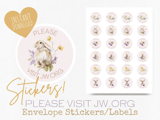 Please Visit jw.org | Envelope Stickers | Spring Furry Friends | JW Letter Writing | Jehovah's Witnesses | JW Stickers | JW Printable