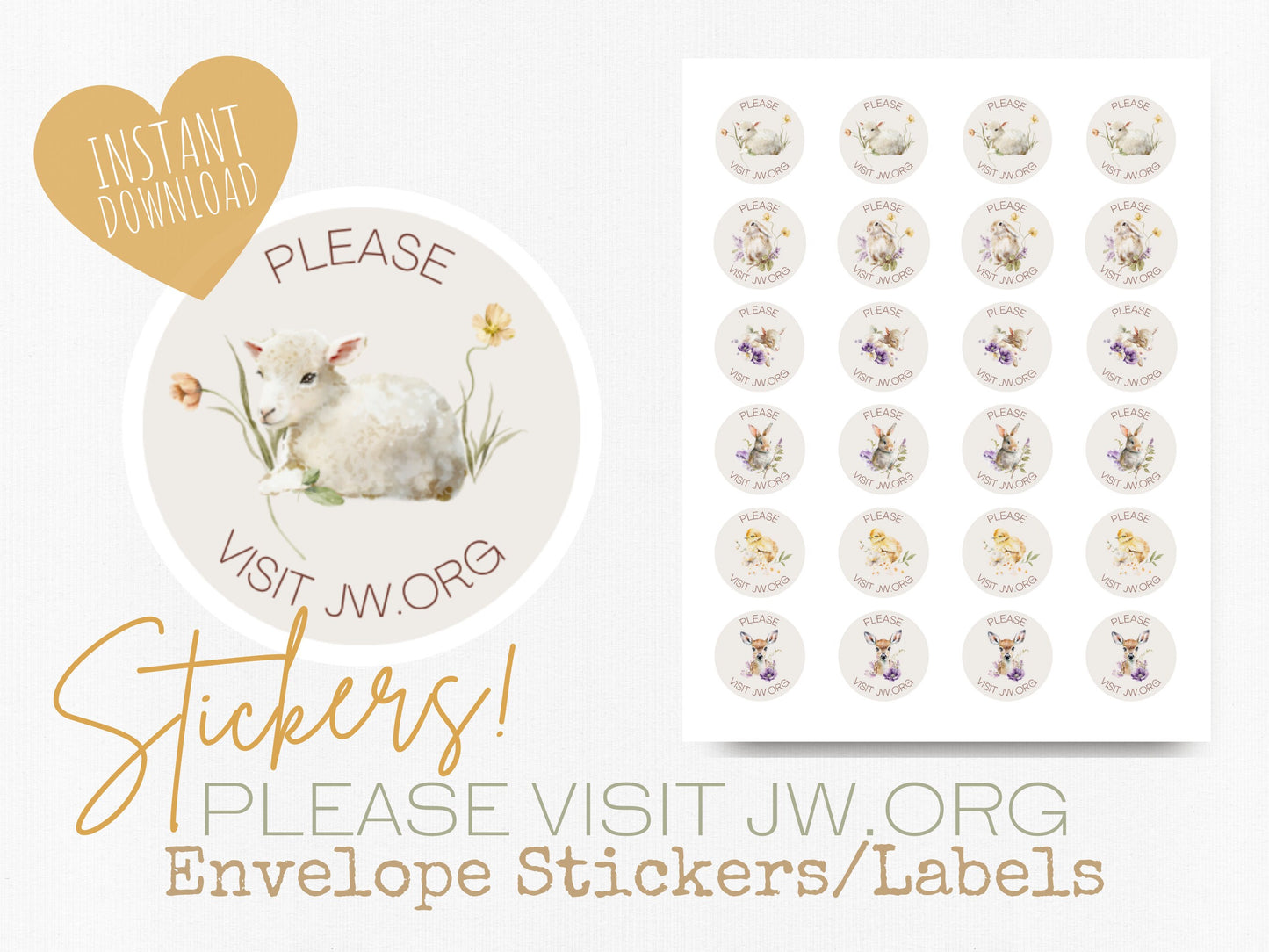 Please Visit jw.org | Envelope Stickers | Spring Furry Friends | JW Letter Writing | Jehovah's Witnesses | JW Stickers | JW Printable