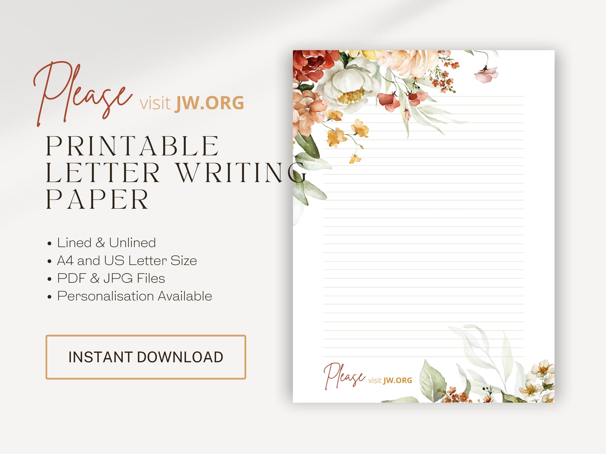 Visit jw.org, Letter Writing Template | Jehovah's Witnesses | JW Printable | JW Letterheads | Bright Botanicals