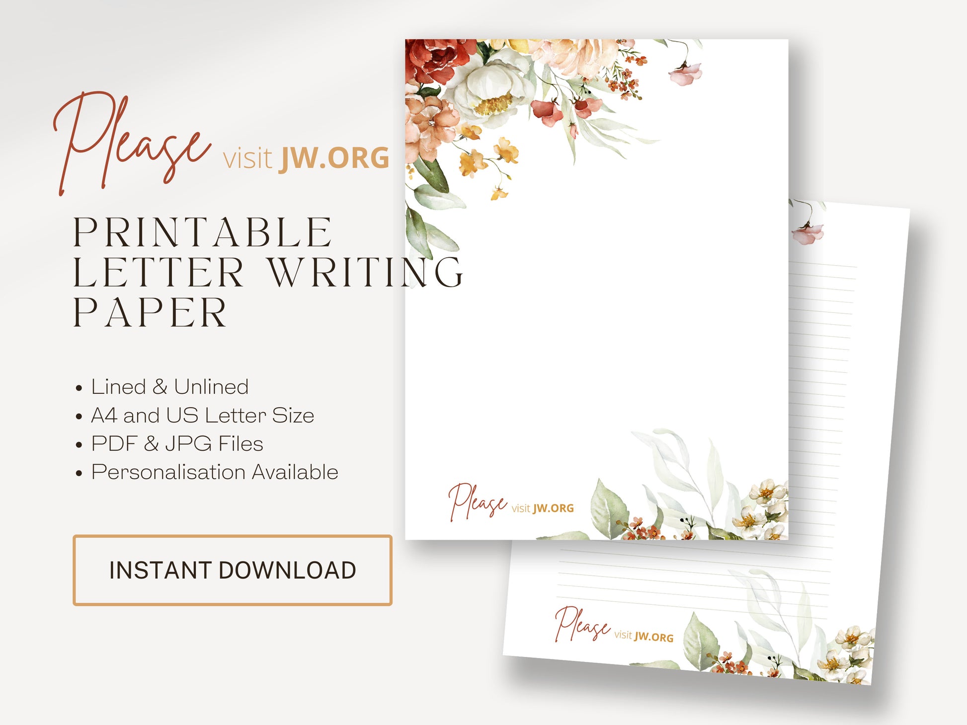 Visit jw.org, Letter Writing Template | Jehovah's Witnesses | JW Printable | JW Letterheads | Bright Botanicals