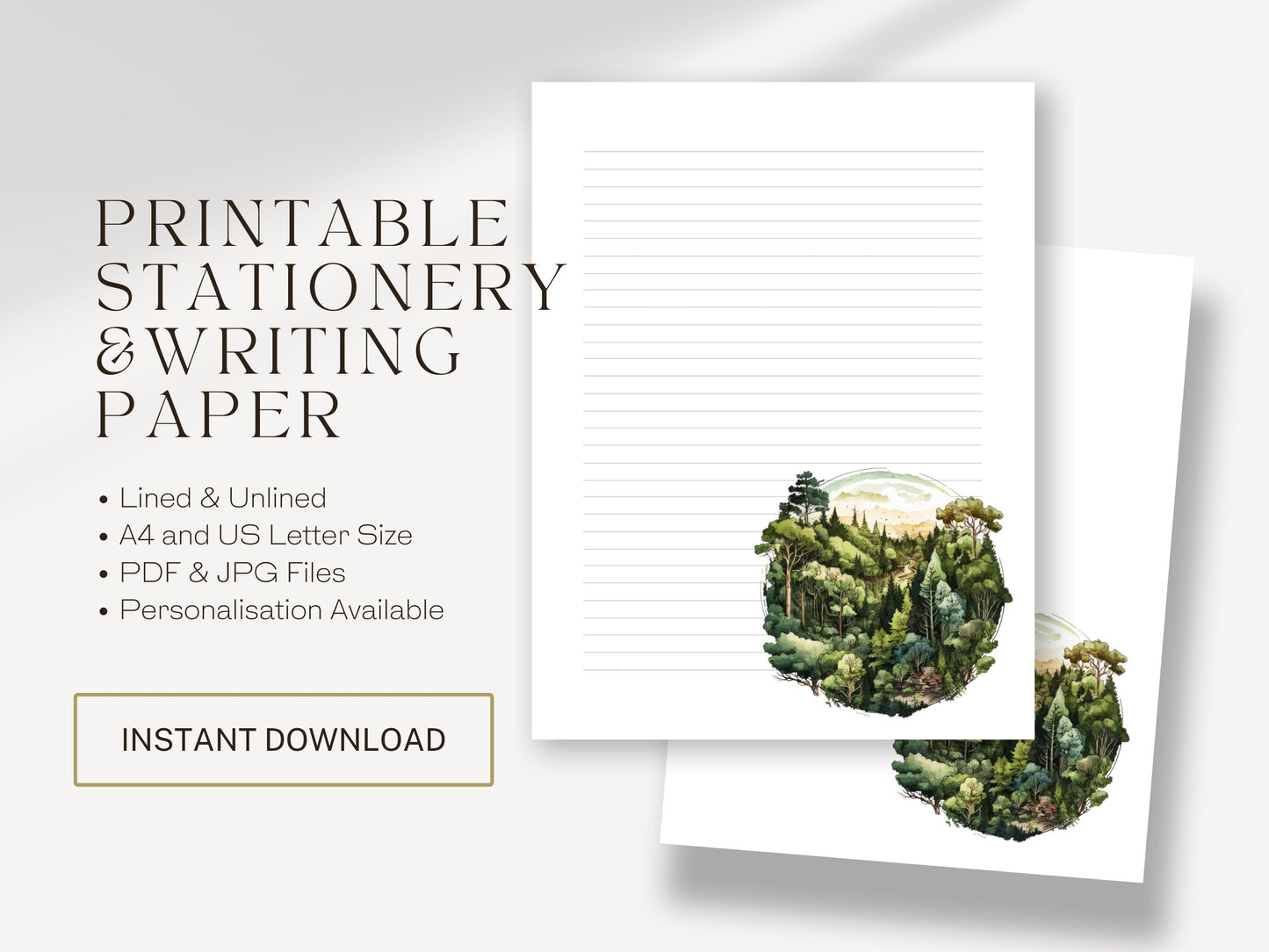 Printable Letter | Forest with Birds | Letter Writing Paper | Notepaper