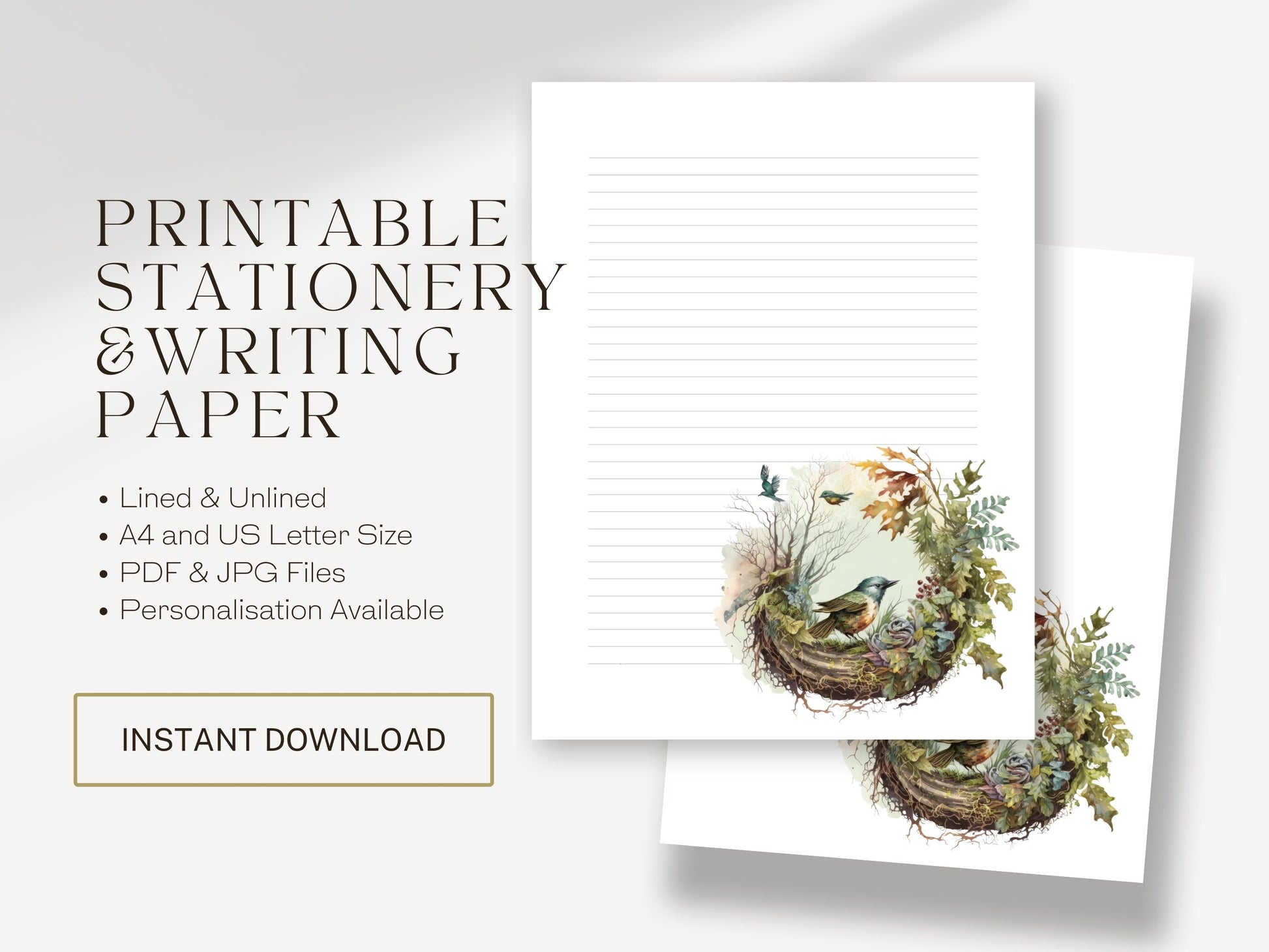 Printable Letter | Forest with Birds | Letter Writing Paper | Notepaper