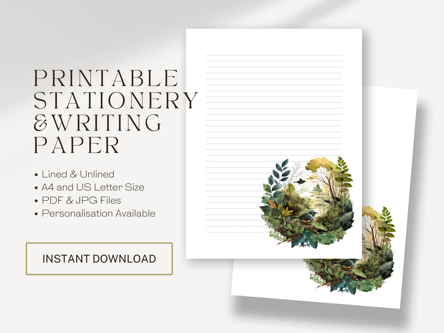 Printable Letter | Forest with Birds | Letter Writing Paper | Notepaper