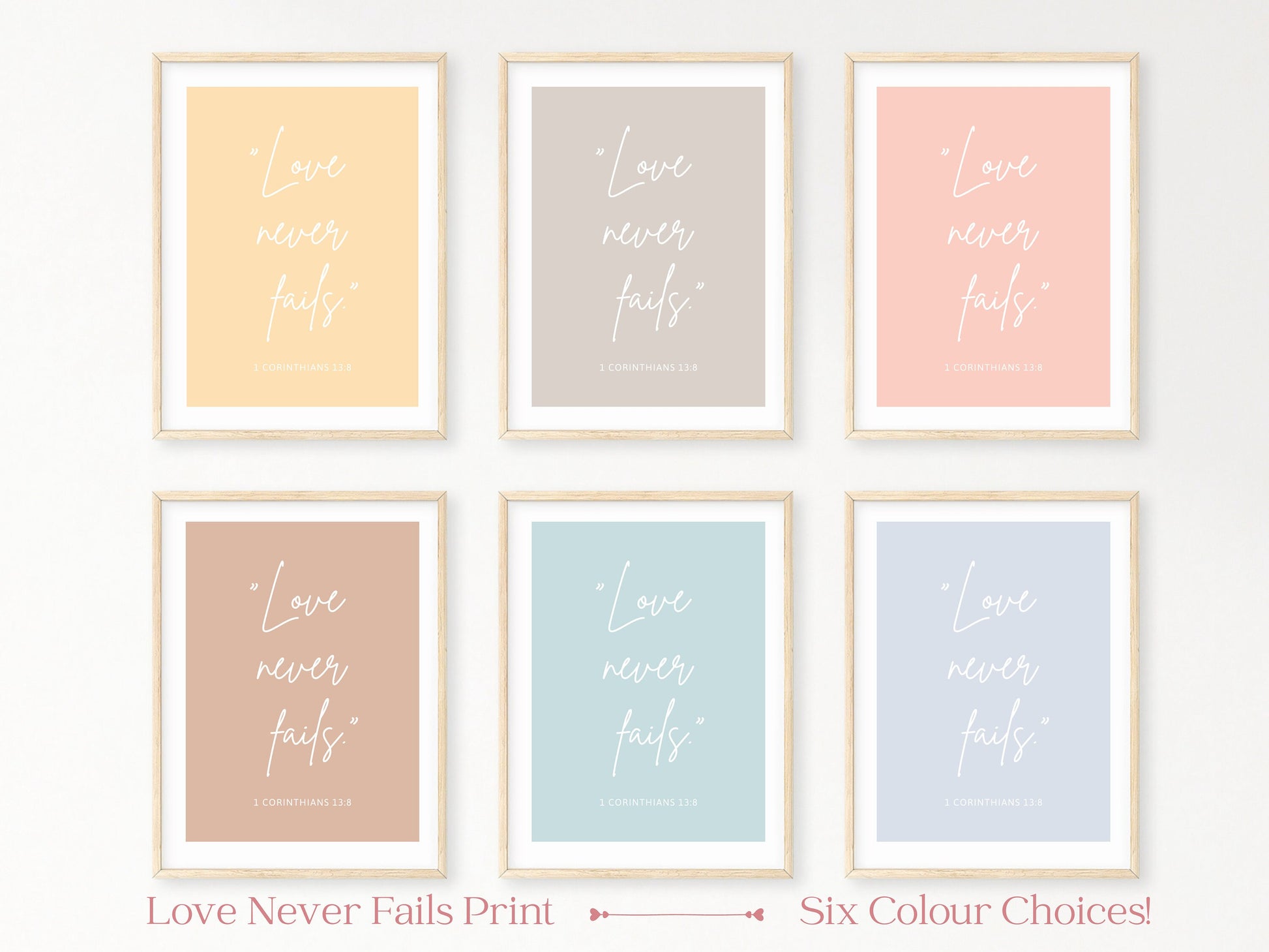 Love Never Fails, Bible Verse Wall Art | 1 Corinthians 13:8 | Christian Farmhouse Decor | JW Pioneer Gifts | JW Baptism Gift