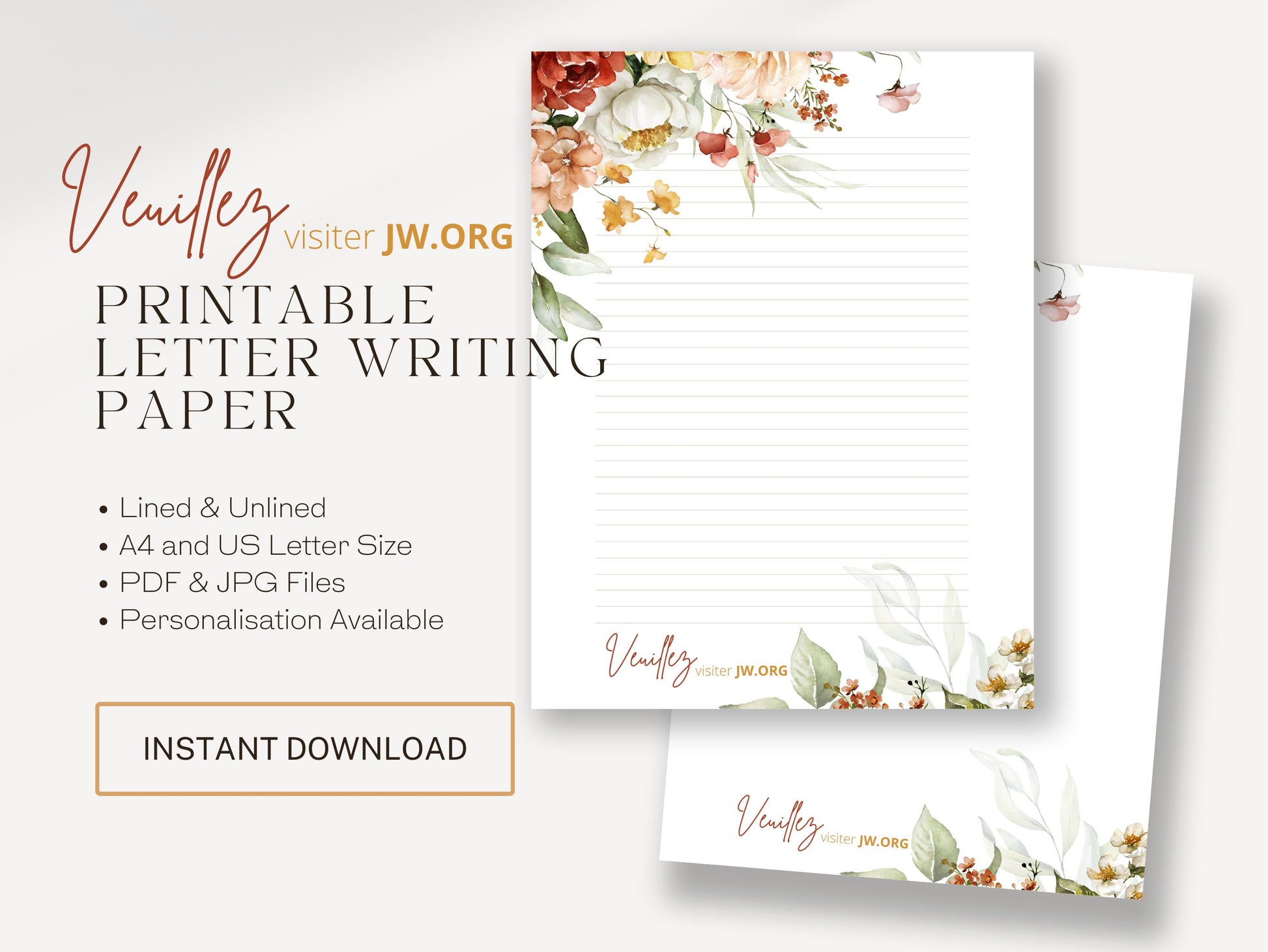 Visit jw.org, Letter Writing Template | Jehovah's Witnesses | French | JW Letterheads | Bright Botanicals