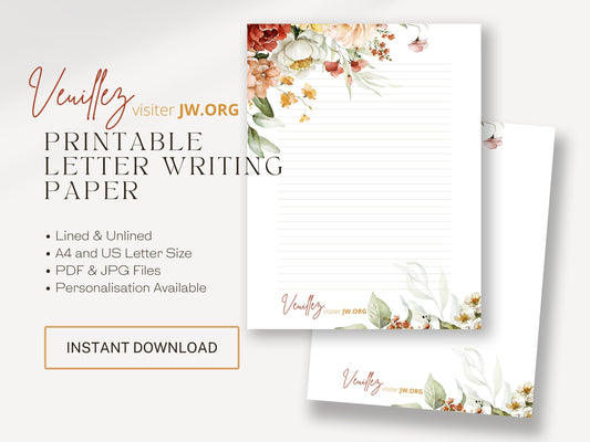 Visit jw.org, Letter Writing Template | Jehovah's Witnesses | French | JW Letterheads | Bright Botanicals