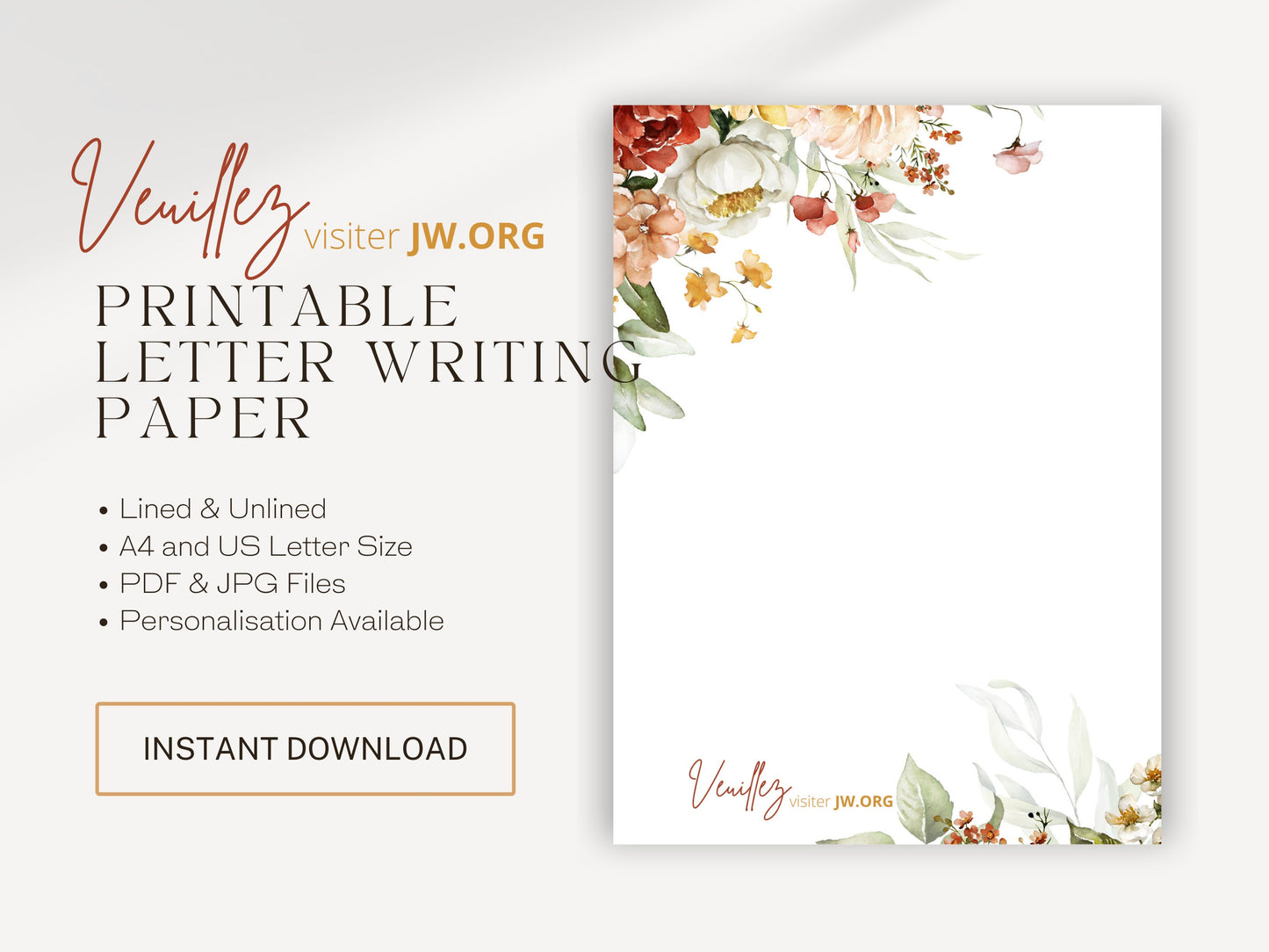 Visit jw.org, Letter Writing Template | Jehovah's Witnesses | French | JW Letterheads | Bright Botanicals