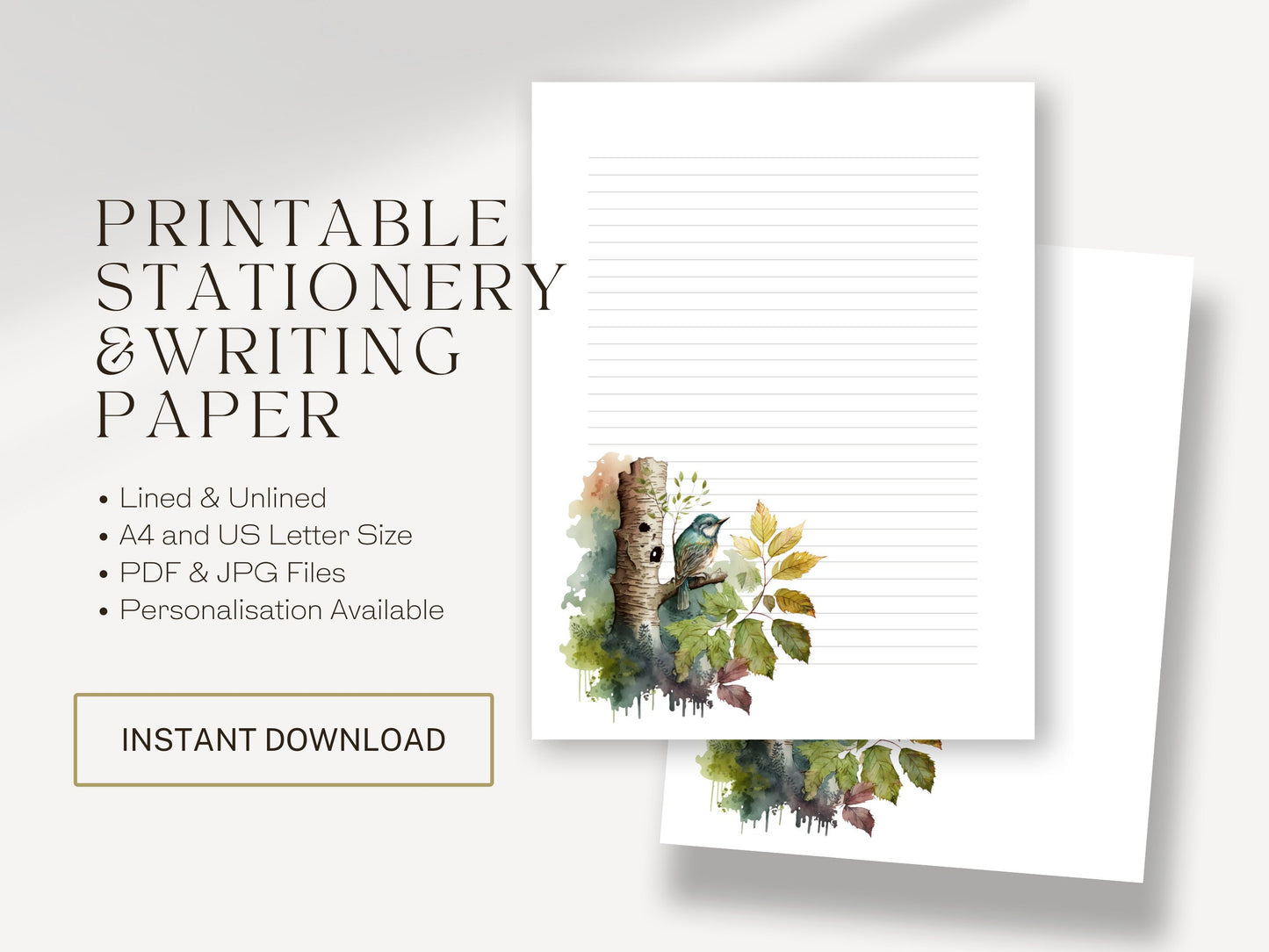 Printable Letter | Forest with Birds | Letter Writing Paper | Notepaper