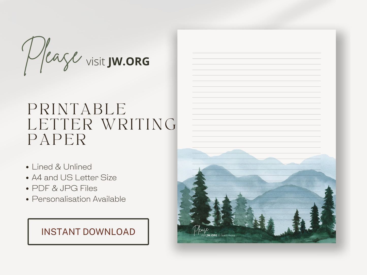 Visit jw.org, JW Letter Writing | Jehovah's Witnesses | Letterheads | Pine Trees