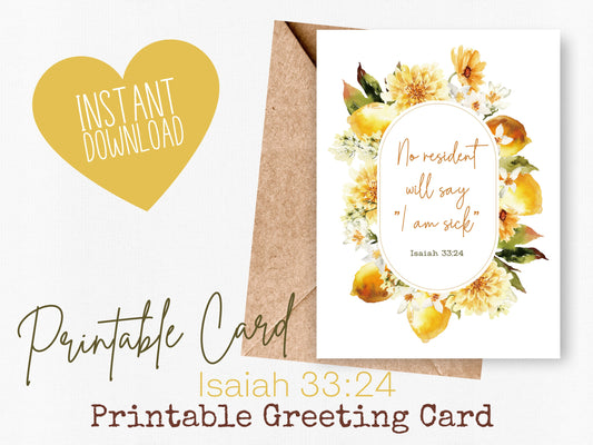 Isaiah 33 24 | 5"x7" Print | JW Sympathy Card | JW Gift | Bible Verse | JW Printable | Greeting Card | Lemon Daisies