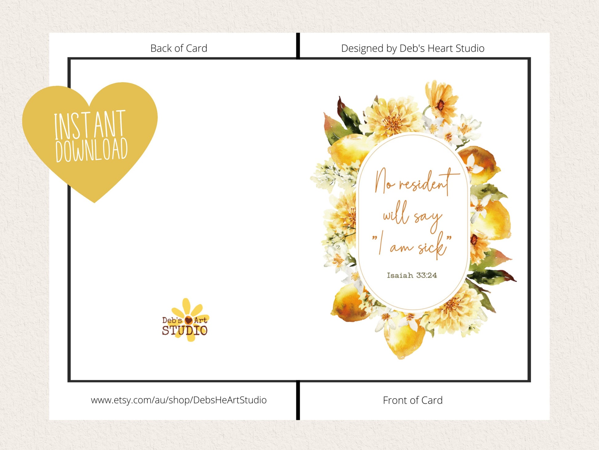 Isaiah 33 24 | 5"x7" Print | JW Sympathy Card | JW Gift | Bible Verse | JW Printable | Greeting Card | Lemon Daisies